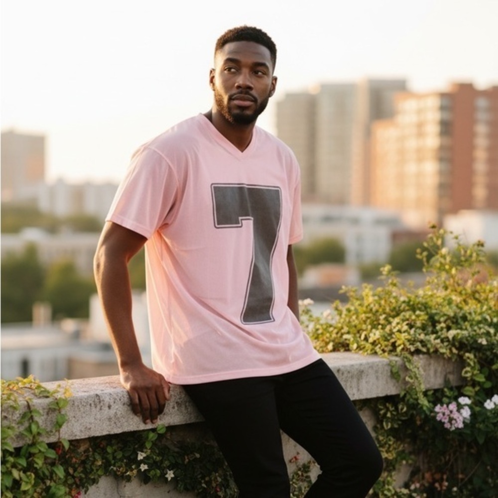 ROMWE Pink V-Neck Jersey T-Shirt